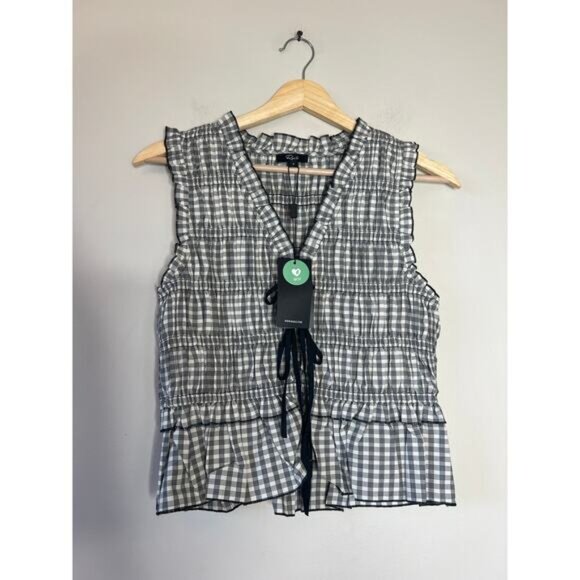 NWT Rails Martine Front Tie Peplum Vneck Sleeveless Blouse Ivory Jet Size: Small - Picture 2 of 8